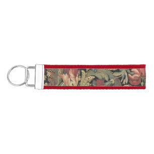 Rich Floral Tapestry Brocade Antique Victorian Wrist Keychain