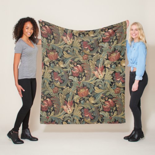 Rich Floral Tapestry Brocade Damask Fleece Blanket