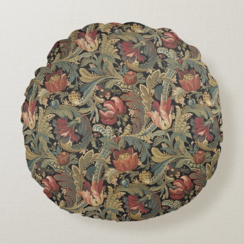 Rich Floral Tapestry Brocade Damask Round Pillow