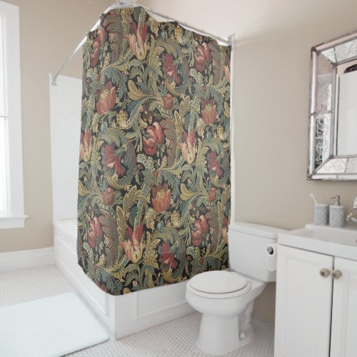 Rich Floral Tapestry Brocade Damask Shower Curtain