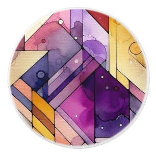 Rich Geometric Mosaic Stained Glass Watercolor Ceramic Knob