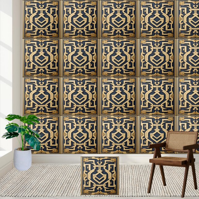 Rich Gold Blue Greek Backsplash  Ceramic Tile (Rich Gold Blue Greek Backsplash Ceramic Tile)