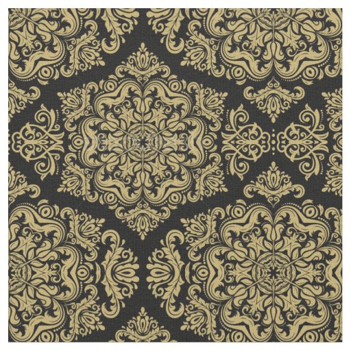 Rich Gold on Black Damask Fabric | Zazzle