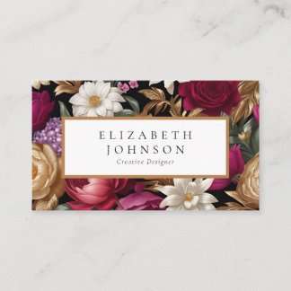 Rich Golds and Vibrant Floral Design Business Card