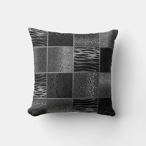 Rich Gray and Black Jungle Animal Patterns Throw Pillow