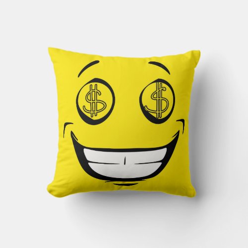 Rich Greedy Money Eyes Yellow Face Throw Pillow
