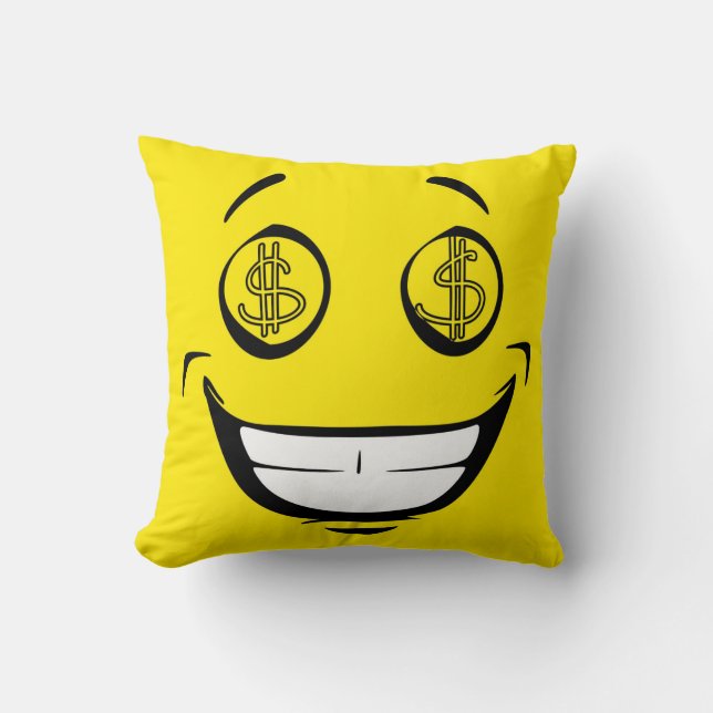 Rich Greedy Money Eyes Yellow Face Throw Pillow (Front)