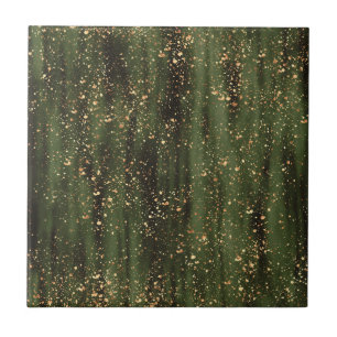 Rich Green and Gold Abstract Sparkle Pattern Ceramic Tile