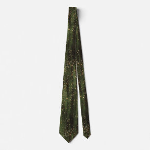 Rich Green and Gold Abstract Sparkle Pattern Neck Tie