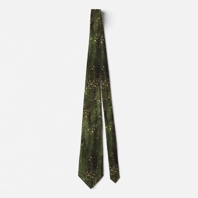 Rich Green and Gold Abstract Sparkle Pattern Neck Tie (Front)