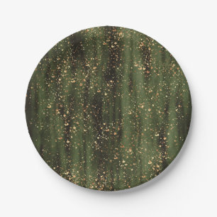 Rich Green and Gold Abstract Sparkle Pattern Paper Plates