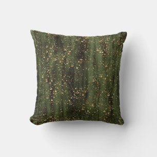 Rich Green and Gold Abstract Sparkle Pattern Throw Pillow