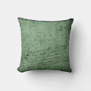 Rich Green Background Antique Style Script Throw Pillow