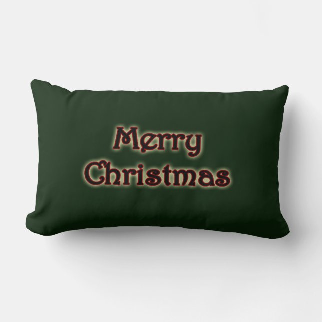 Rich Green Glow Merry Christmas Lumbar Pillow (Front)