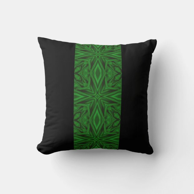 Rich Green Satin Fractal Stripe Throw Pillow (Front)