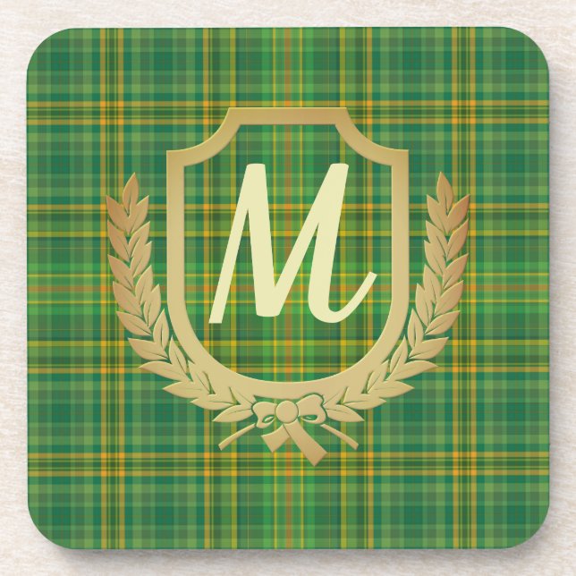 Rich Green Tartan (Plaid) Custom Beverage Coaster (Front)