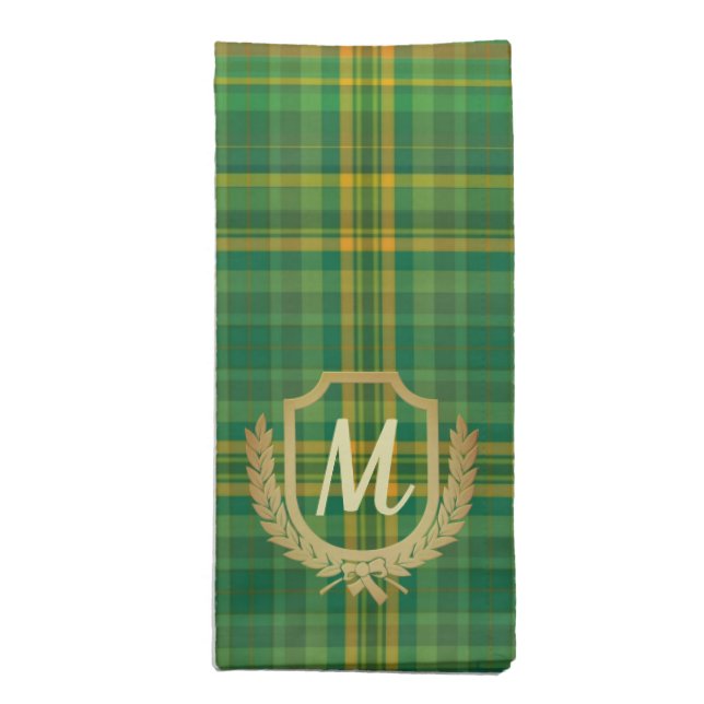 Rich Green Tartan (Plaid) Custom  Cloth Napkin (Folded)