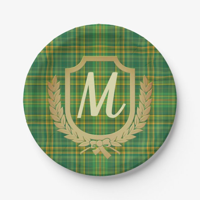 Rich Green Tartan (Plaid) Custom Paper Plates (Front)