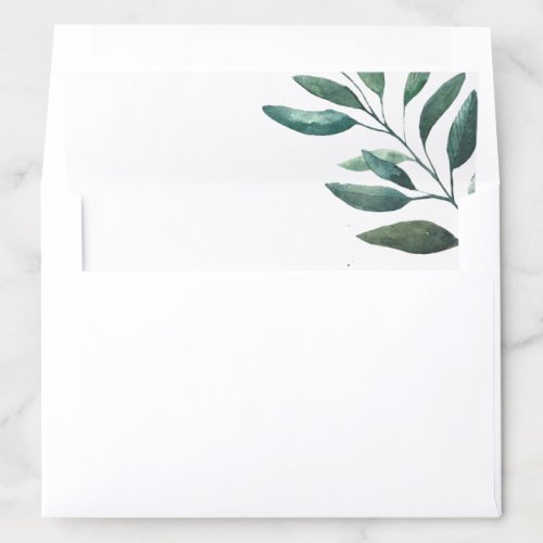 Rich Green Watercolor Eucalyptus Pattern Envelope Liner