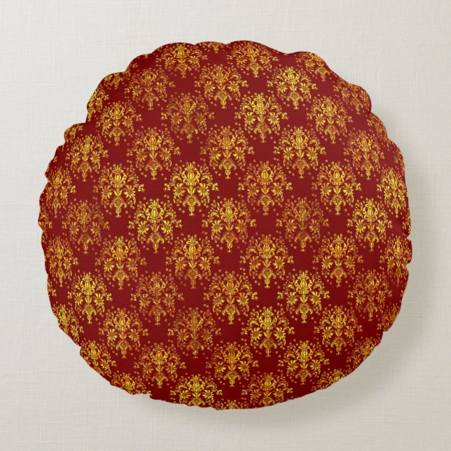 Rich Holiday Damask Round Pillow (Front)