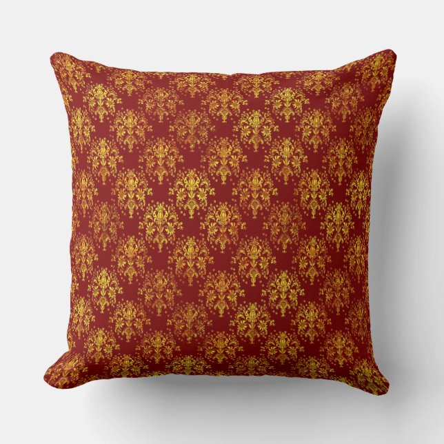 Rich Holiday Damask Throw Pillow (Front)