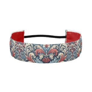 Rich hues of red and blue damask pattern athletic headband