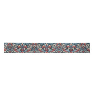 Rich hues of red and blue damask pattern satin ribbon