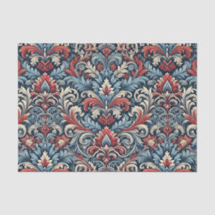 Rich hues of red and blue damask pattern tissue paper