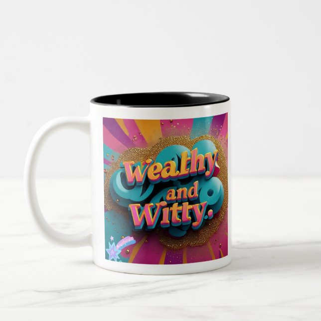 "Rich in Humor and Style" Two-Tone Coffee Mug (Left)