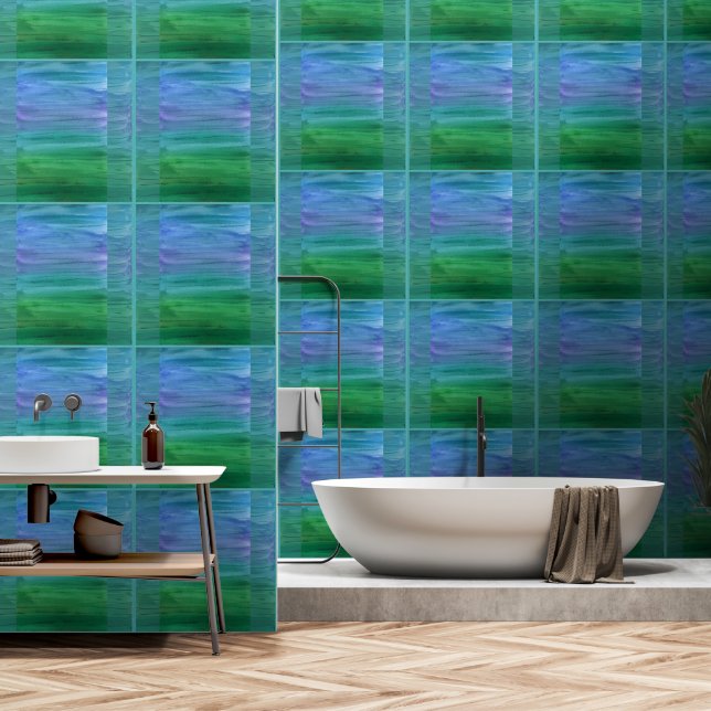 Rich indigo, deep green, and amethyst wallpaper  (Bathroom)