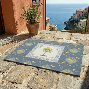 Rich Italian Riviera Blue Lemon Tree Tile Pattern Doormat