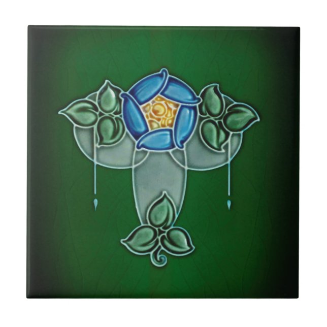 Rich Jewel Tone Art Nouveau Mackintosh Rose Repro Ceramic Tile (Front)