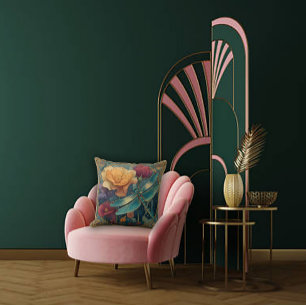 Rich Jewel Toned Florals and a Winged Dragonfly Throw Pillow