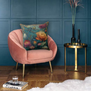 Rich Jewel Toned Florals and a Winged Dragonfly Throw Pillow