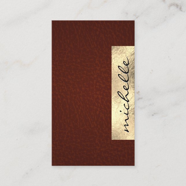 Rich Leather Texture | Gold Foil Geometric Business Card (Front)
