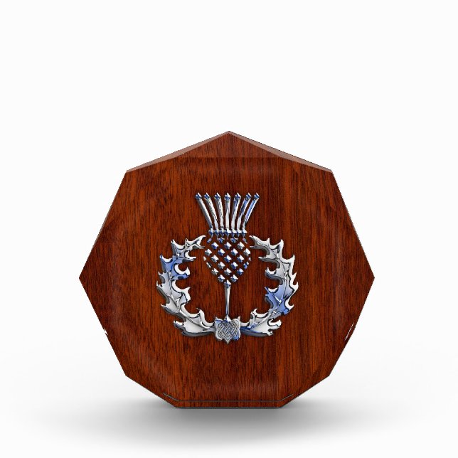 Rich Mahogany Wood Scottish Thistle Print Acrylic Award (Front)