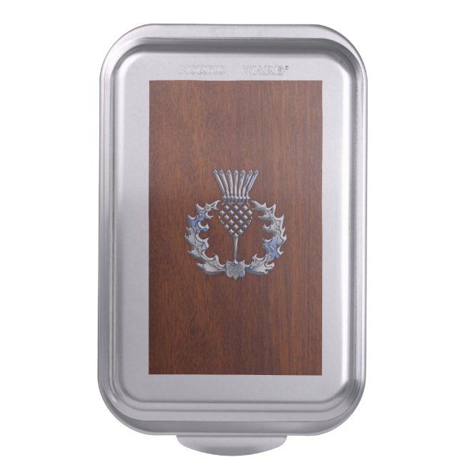 Rich Mahogany Wood Scottish Thistle Print Cake Pan (Front Vertical)