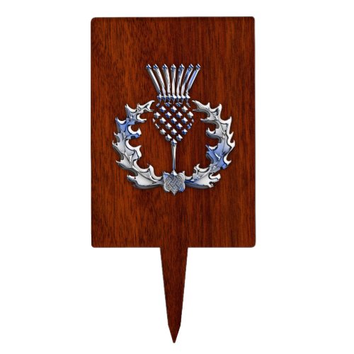 Rich Mahogany Wood Scottish Thistle Print Cake Topper