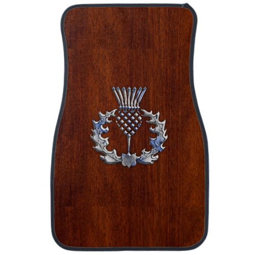 Rich Mahogany Wood Scottish Thistle Print Car Mat