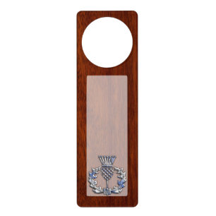 Rich Mahogany Wood Scottish Thistle Print Door Hanger