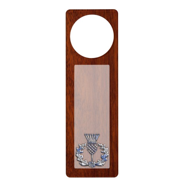 Rich Mahogany Wood Scottish Thistle Print Door Hanger (Front)