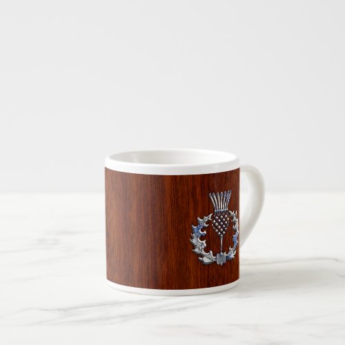 Rich Mahogany Wood Scottish Thistle Print Espresso Cup
