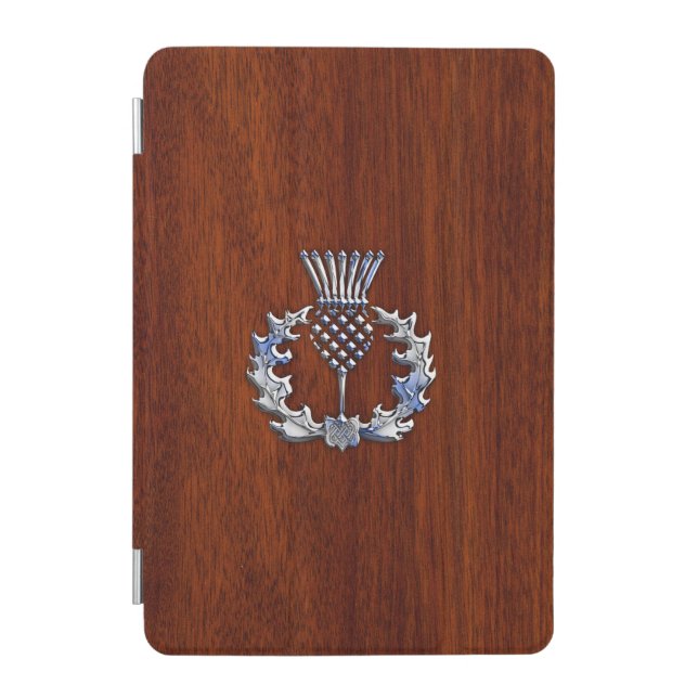 Rich Mahogany Wood Scottish Thistle Print iPad Mini Cover (Front)