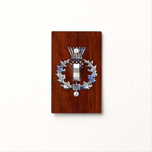 Rich Mahogany Wood Scottish Thistle Print Light Switch Cover