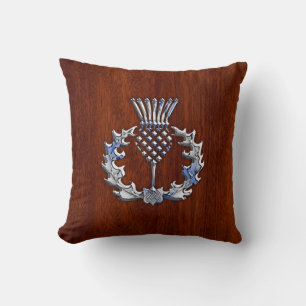 Rich Mahogany Wood Scottish Thistle Print Throw Pillow