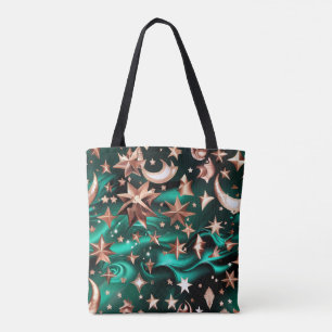 Rich Malachite Green Celestial Moon Phases Tote Bag