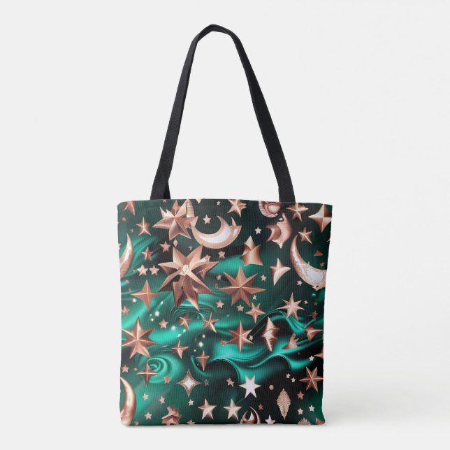 Rich Malachite Green Celestial Moon Phases Tote Bag (Back)