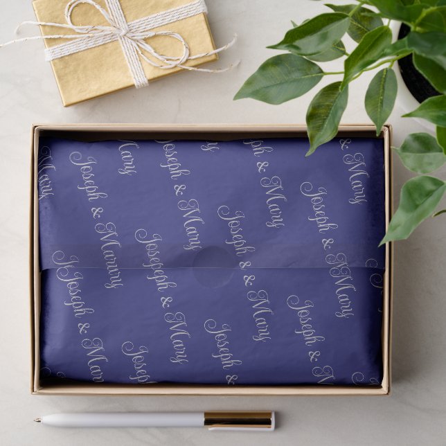 Rich Midnight Blue & Elegant Silver Script Wedding Tissue Paper (Gift)
