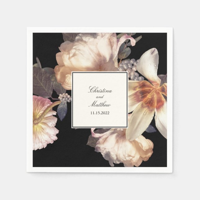 Rich Moody Floral Elegant Wedding Napkins (Front)
