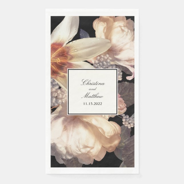Rich Moody Floral Elegant Wedding Paper Guest Towels (Front)